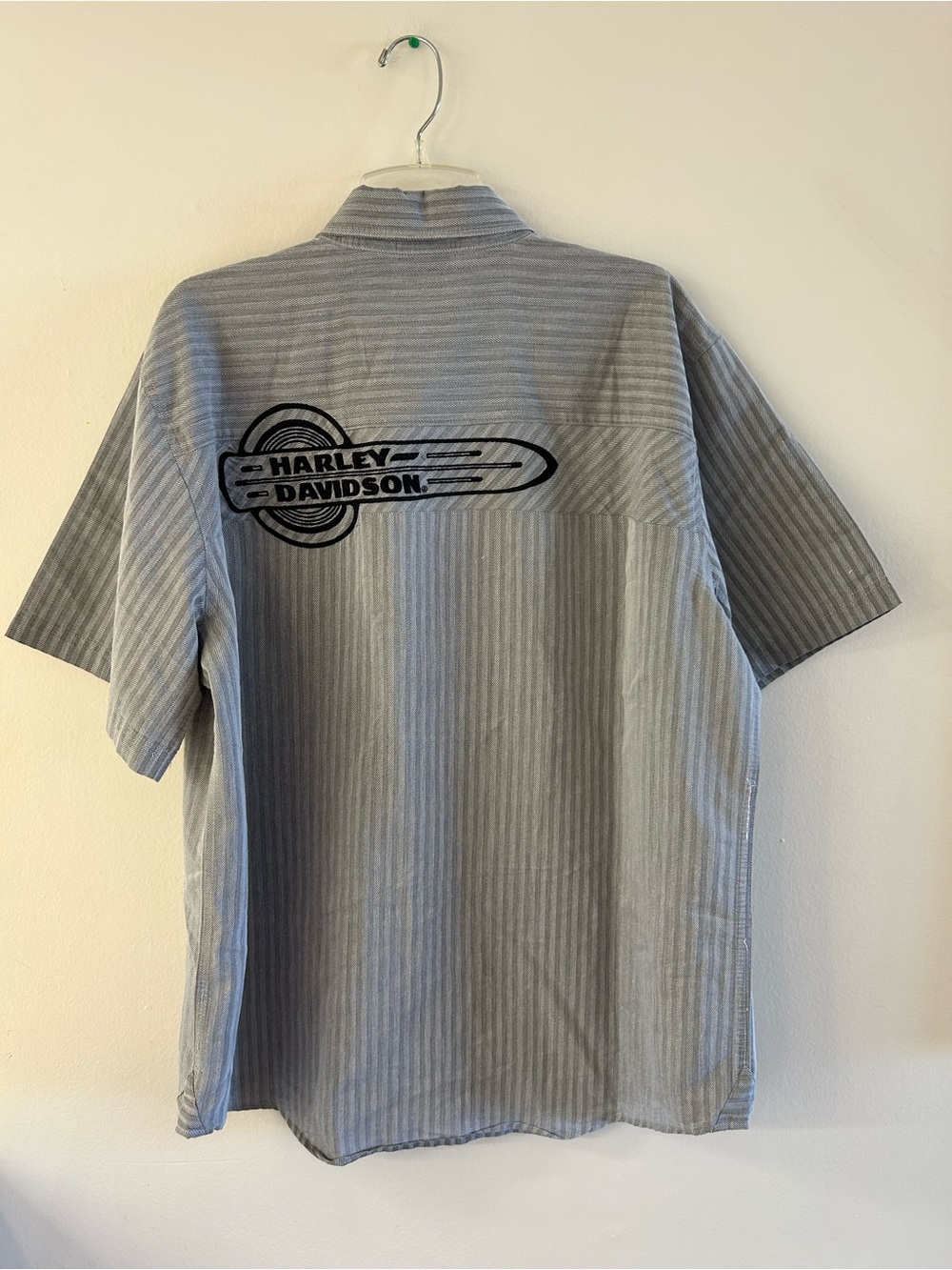 Harley Davidson Button Down Short Sleeve Polo Shirt Striped Men's Size XL Gray - Picture 5 of 8